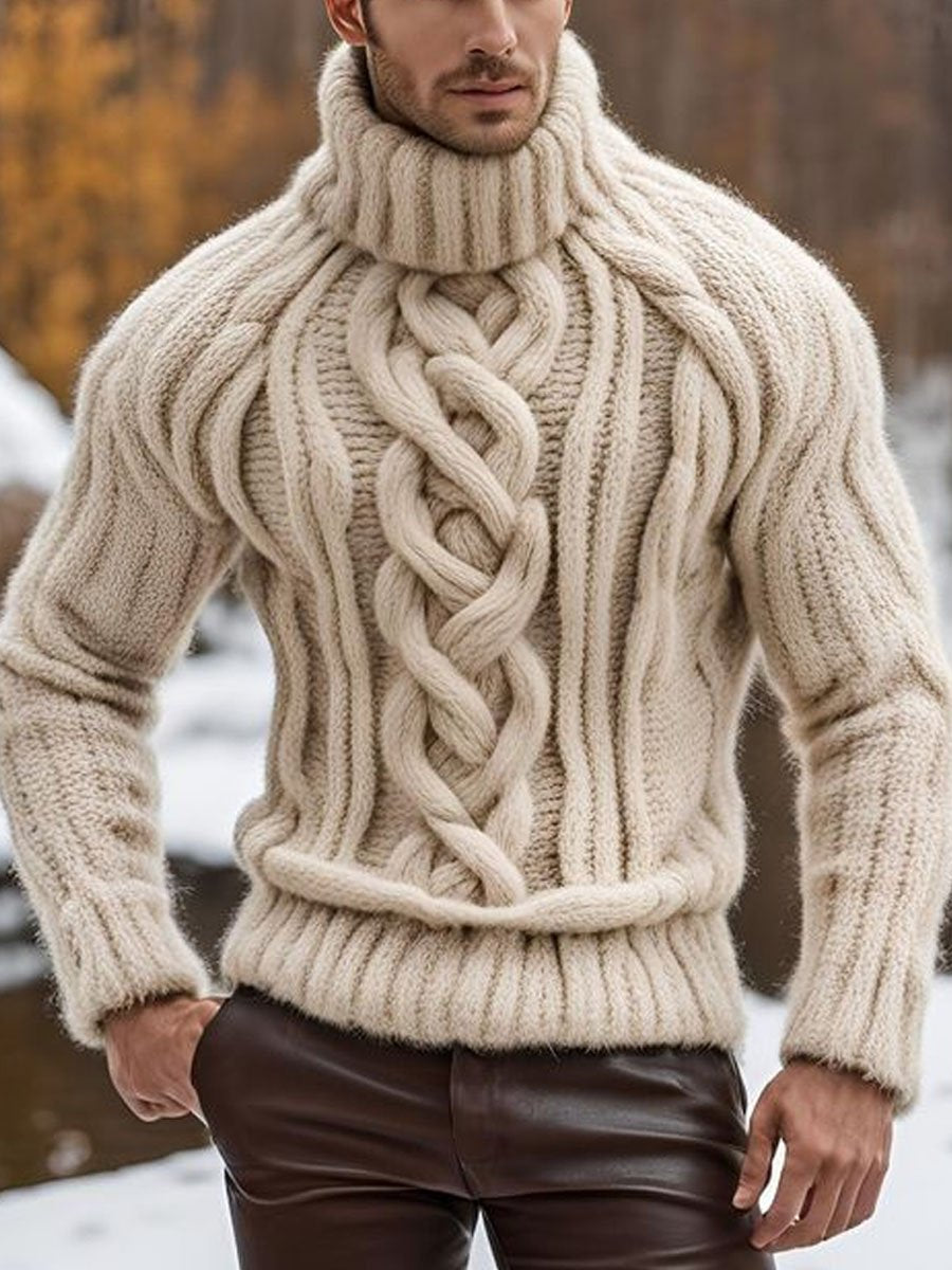 Men's Chunky Knit Jacquard Turtleneck Pullover