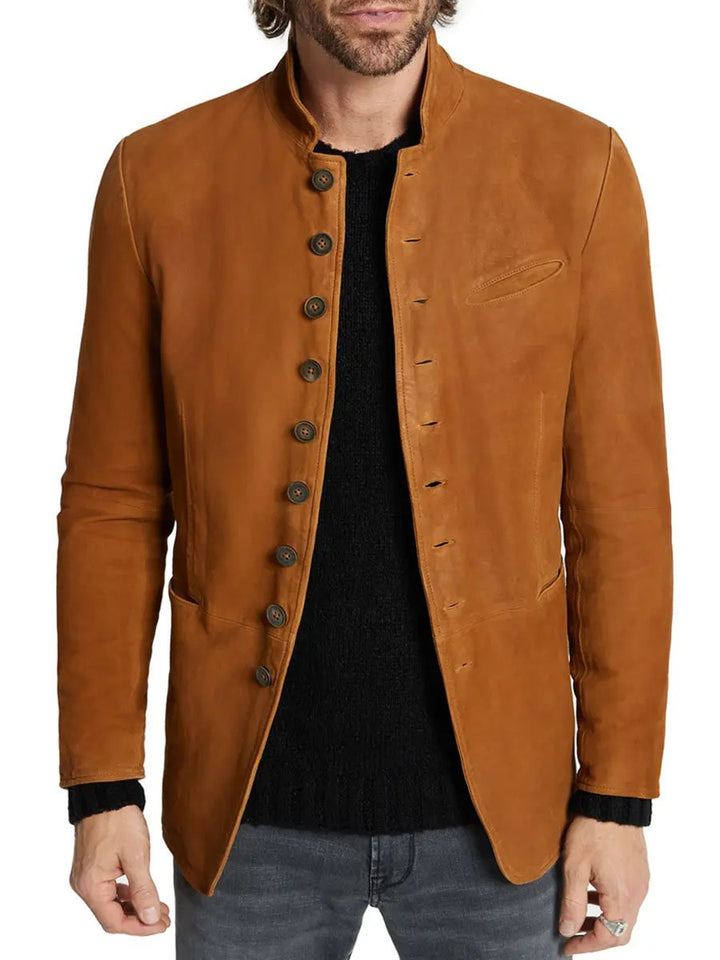 Men's Vintage Suede Stand Collar Pocket Casual Blazer