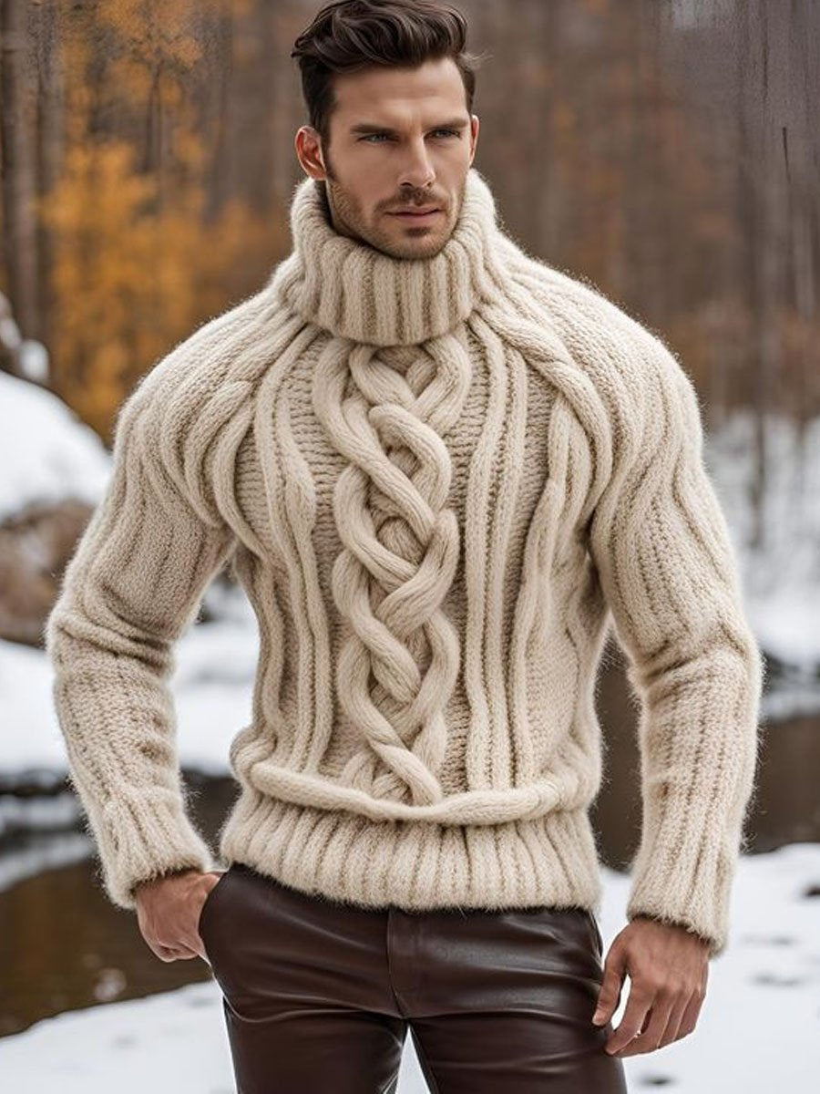 Men's Chunky Knit Jacquard Turtleneck Pullover