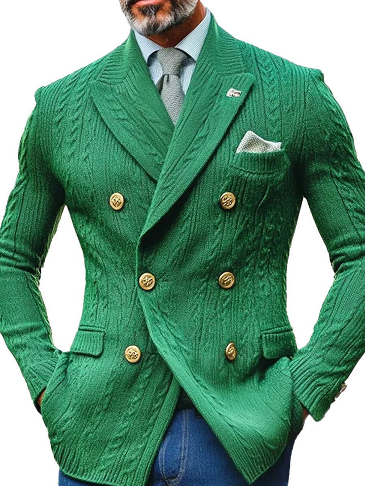 Men's Double Breasted Lapel Cable Knit Cardigan Blazer