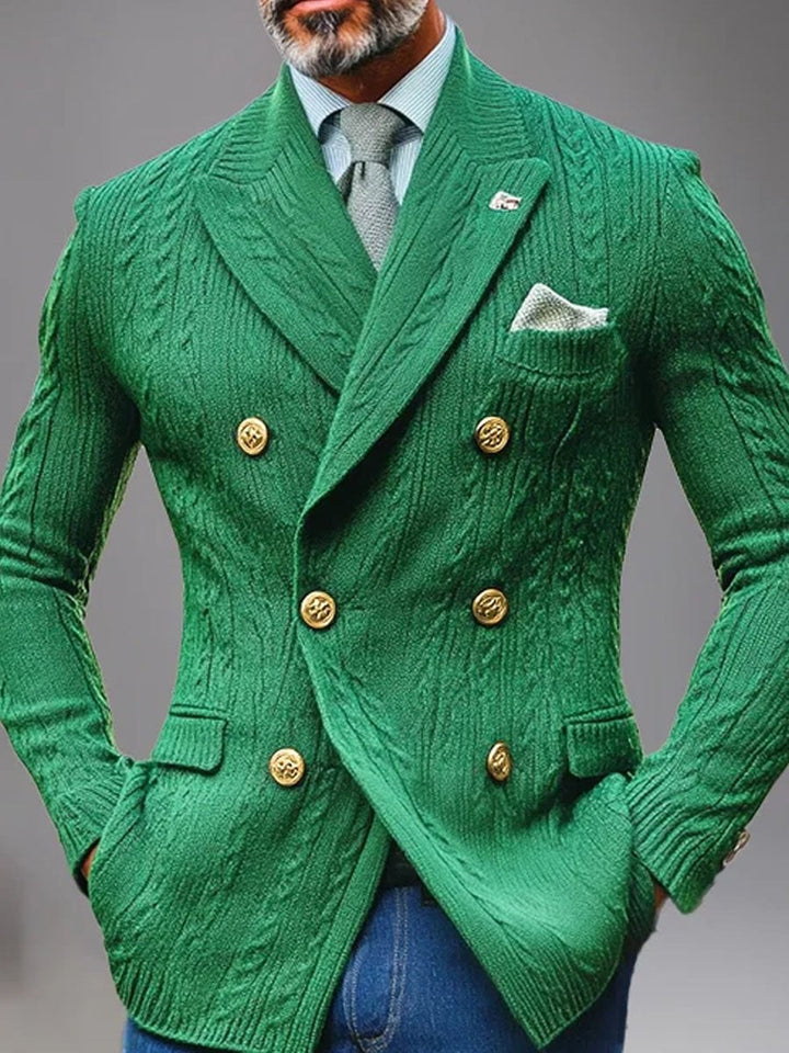 Men's Double Breasted Lapel Cable Knit Cardigan Blazer