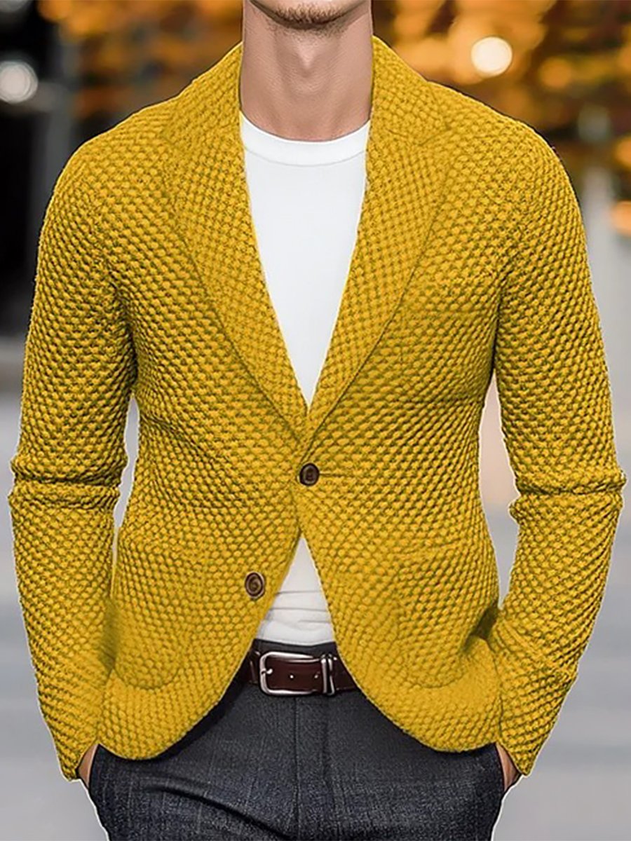 Fashion Solid Color 3 Pocket Lapel Knitted Jacket