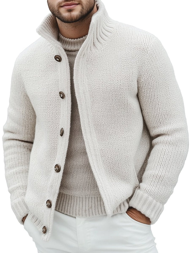 Casual Solid Color Stand Collar Button Knitted Cardigan