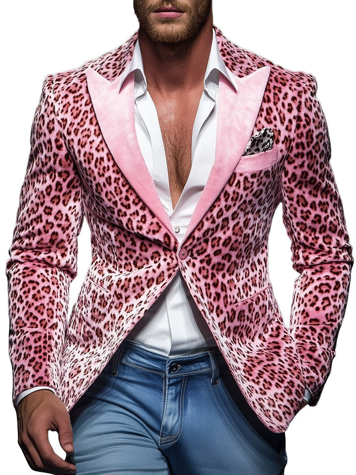 Casual Lapel Leopard Velvet Blazer