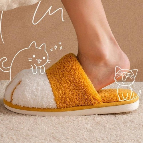 Mustard cat paw slippers