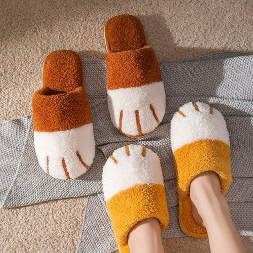 Dark brown cat paw slippers