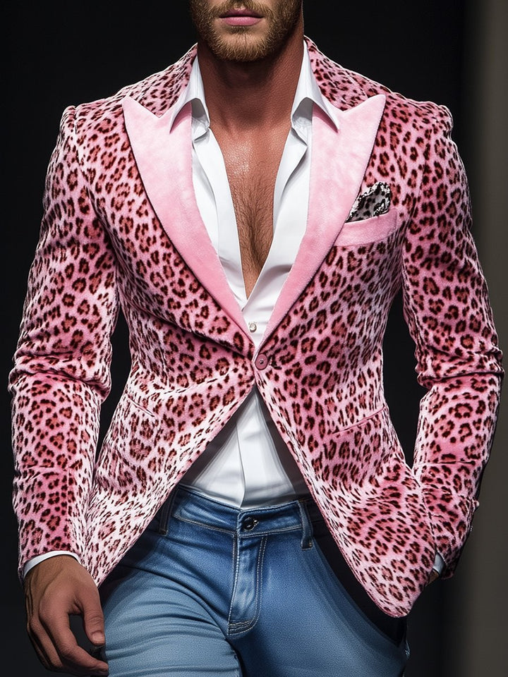 Casual Lapel Leopard Velvet Blazer