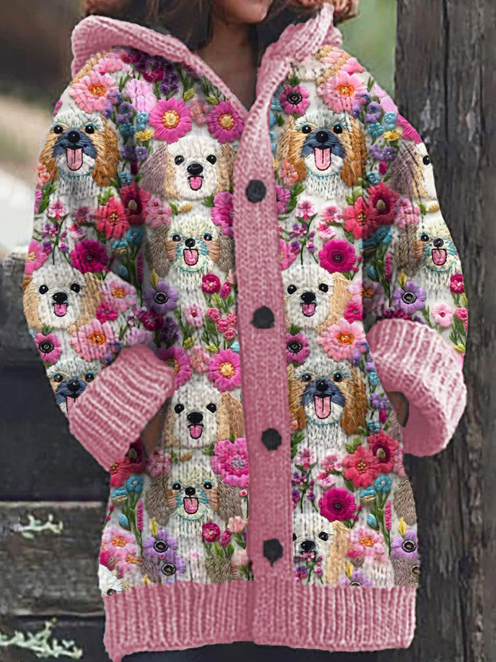 Comfortable Casual Knit Floral Pattern Hoodie Cardigan for Women