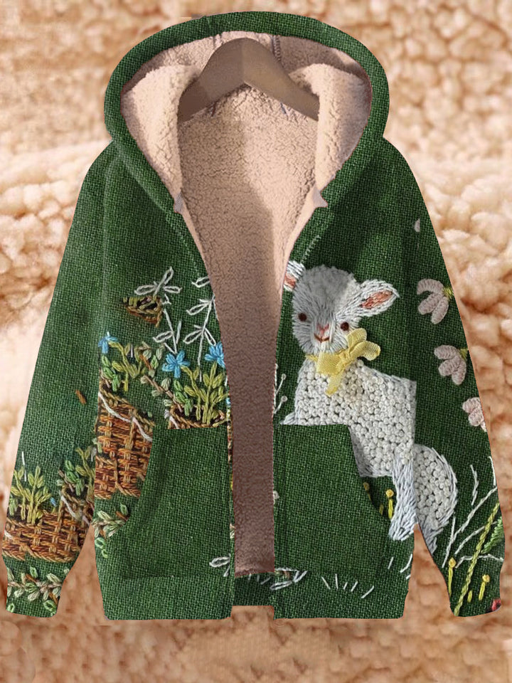 Animal Art Printed Long Sleeve Hoodie Zip-Up Thick Top Jacket