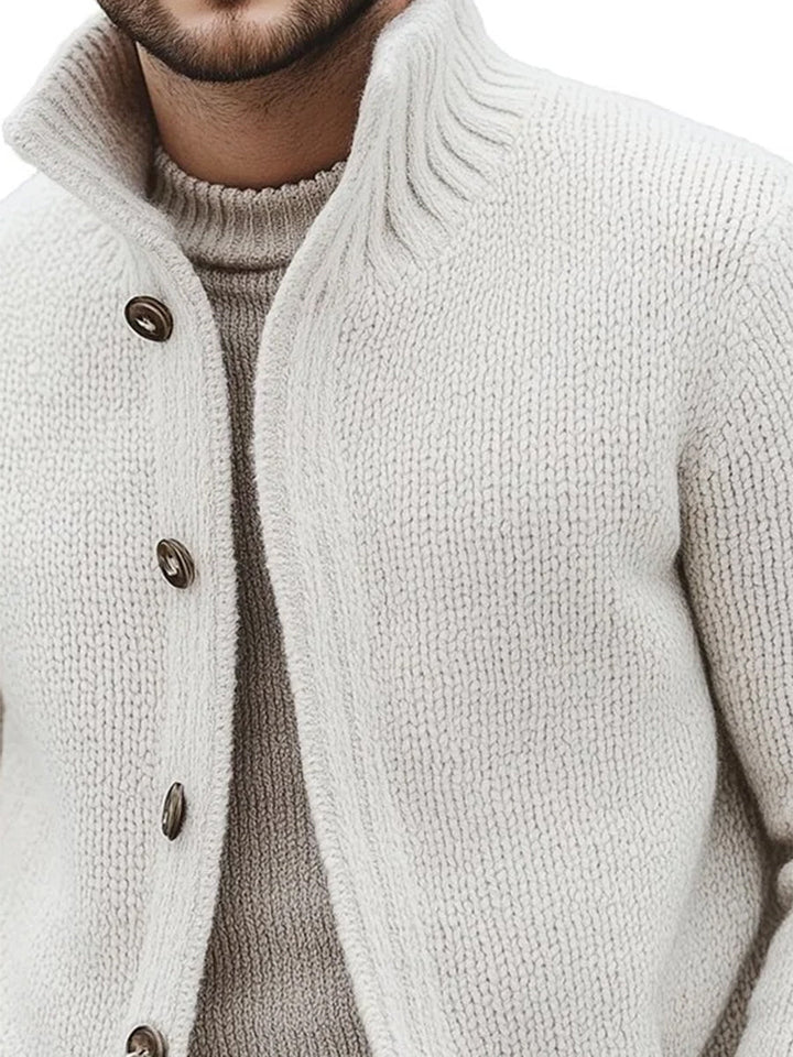 Casual Solid Color Stand Collar Button Knitted Cardigan